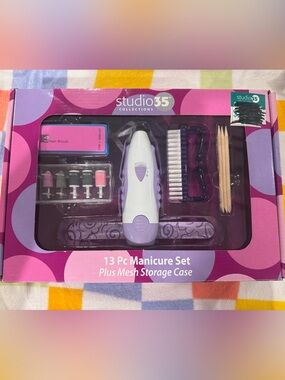 NEW Studio 35 Purple & White 13-Pc Manicure Set